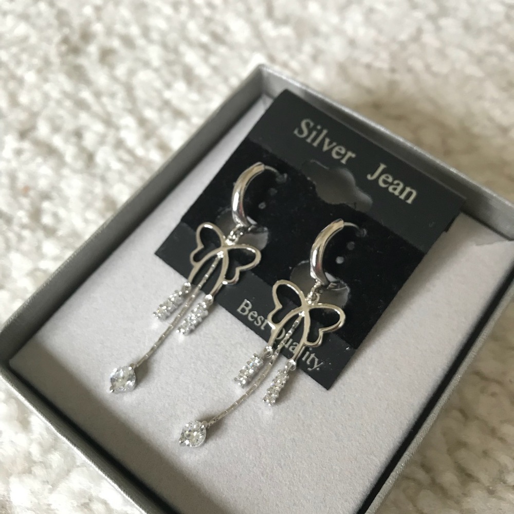 Silver earring W Rhinestone - Picture 4 of 4